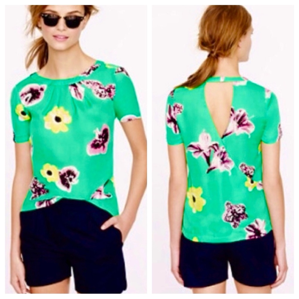 J. Crew Retro Punk Floral blouse top open back SzL